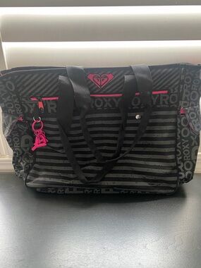 Roxy Black Tote with Pink Logo Trim and Charm